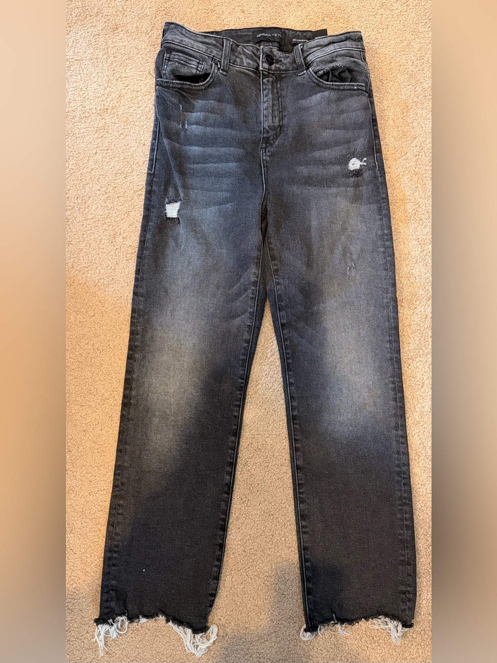 Kendall & Kylie Women's Straight Leg Distressed Jeans - Charcoal Black